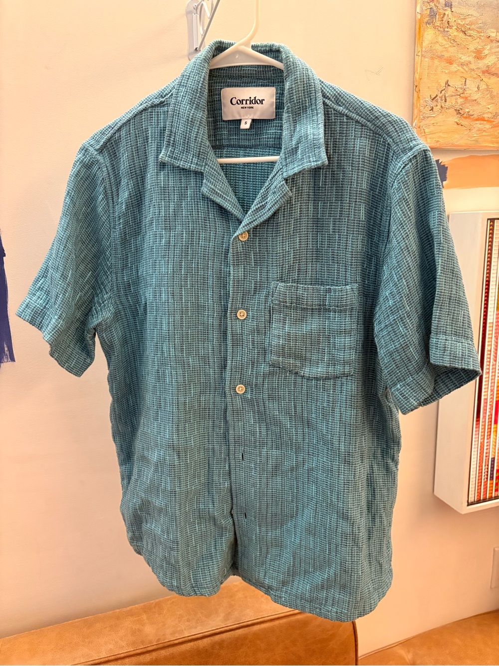 Corridor Men's Short-Sleeve Textured Camp Shirt in Teal